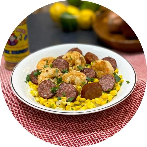 Skillet corn with sausage and shrimp