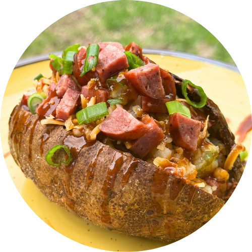 Loaded baked potato with Kountry Boys sausage