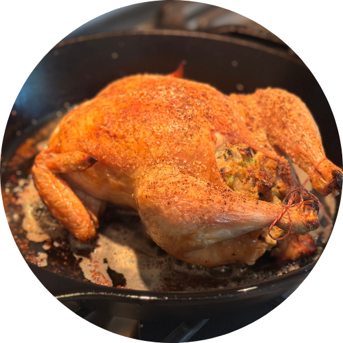 boudin-stuffed roast chicken
