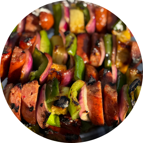kampfire kabobs with sausage and veggies