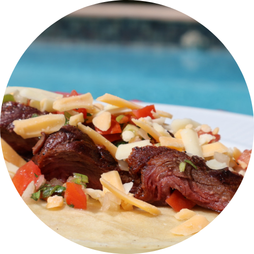 Kountry Boys Beef Fajitas by the pool.