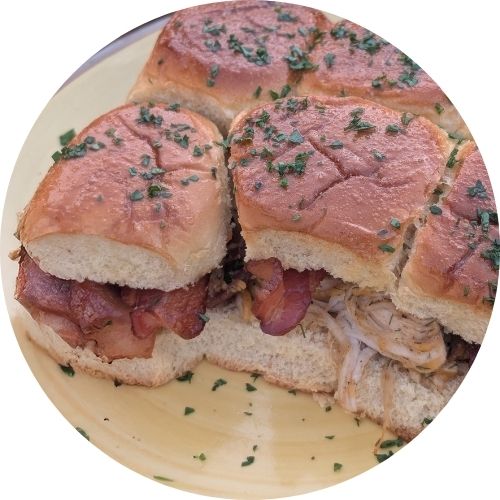 Cheesy Chicken Bacon Ranch Sliders on a plate.