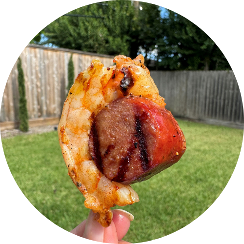 Sauasge shrimp skewer